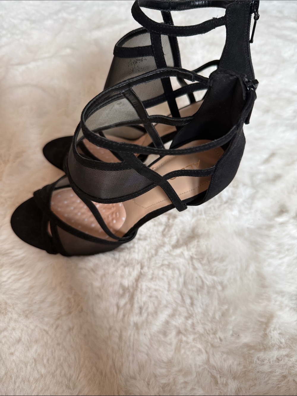 Aldo Black Strappy Mesh High Heels - Picture 4 of 6